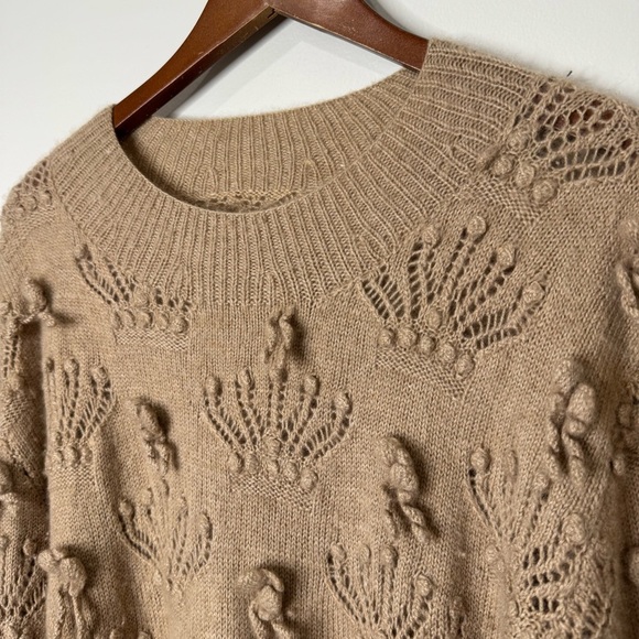 Alan Blizerian Tan 100% Cashmere Open Textured‎ Seashell Neck Sweater - Picture 8 of 16